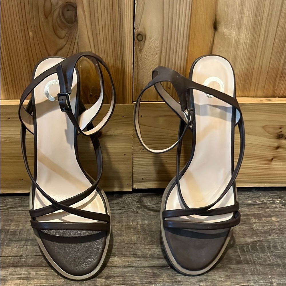 Women's Brown Strappy Ankle‑Wrap Heeled Sandals